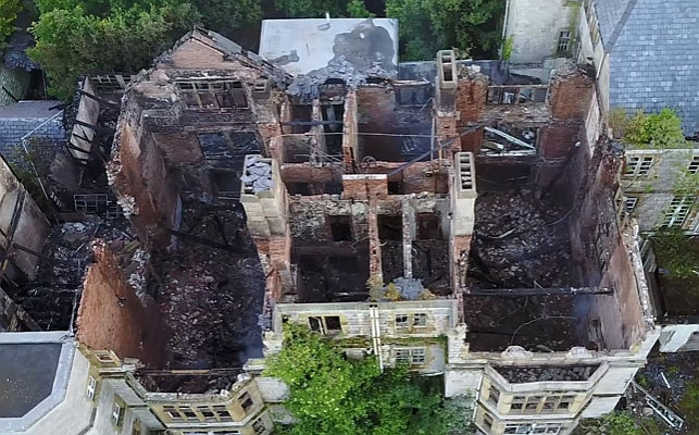 The scale of fire damage caused to the Old Denbigh Hospital